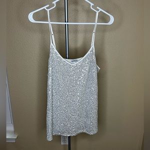 White and silver sequined Express tank.